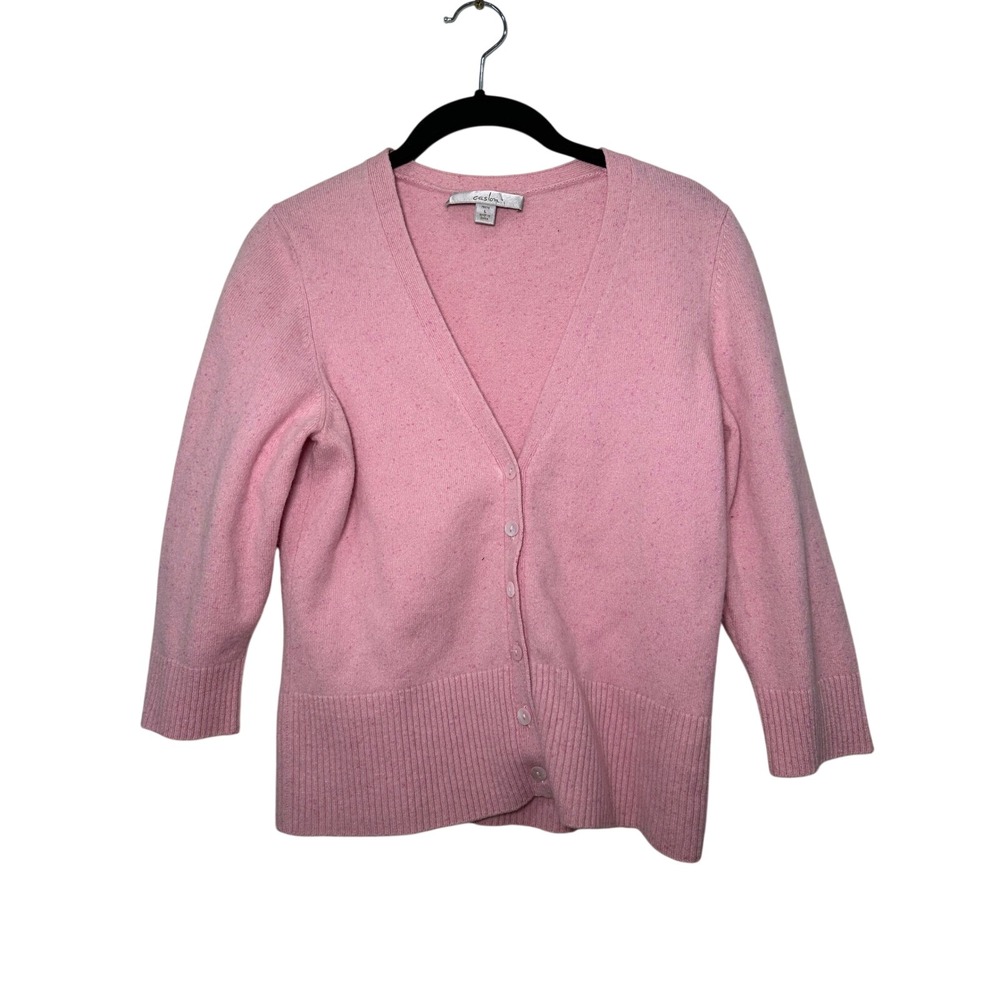 Caslon Pink 100% Cashmere V-Neck Button Front Cardigan Sweater Petite L